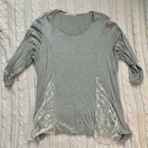 Maurice’s Ruched Three Quarter Sleeve Top with Lace Detail